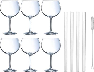 6x Gin Tonic / cocktail glazen 700 ml - Inclusief 8x glazen herbruikbare rietjes
