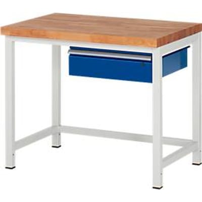 Werkbank serie 8000, vast, met hangende schuiflade, B 1000 x D 700 x H 840 – 1040 mm
