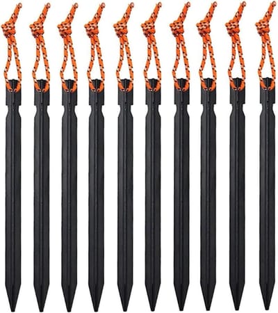 Tentharingen 10 stuks - Grondnagels Outdoor - Tent Bevestigen - Stevig Aluminium - 18 cm Lengte - Zwart
