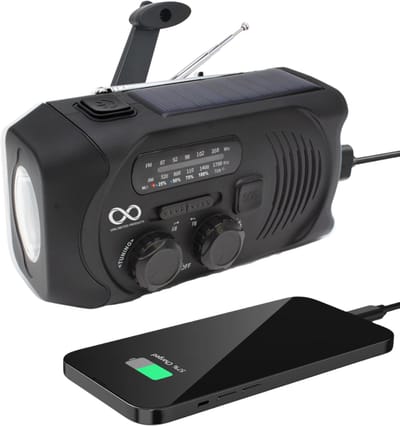 Noodradio - Solar - Opwindbaar - Zwart - Powerbank Zonne-energie - Zaklamp - Opwindbare Radio - Noodpakket