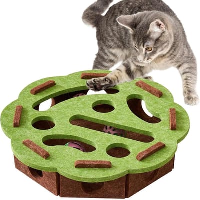 Interactief Katten Speelgoed, Kat Puzzel Speelgoed, Met Doolhof Tunnel Belletjes Ballen (2 stukken), Duurzaam Viltmateriaal, Geen Batterijen Nodig