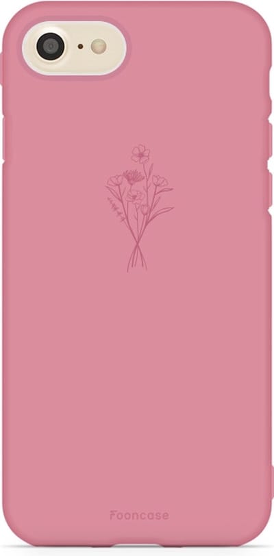 Fooncase Hoesje Geschikt voor iPhone SE (2020) - Shockproof Case - Back Cover / Soft Case - Terracotta / veldbloemen