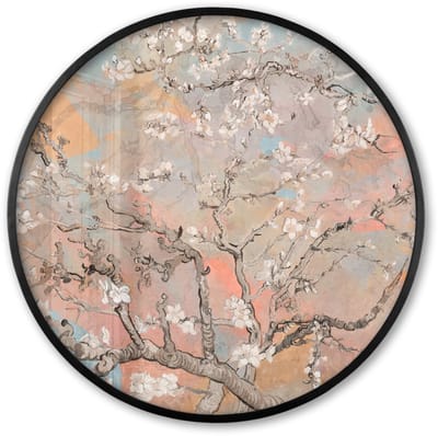Poster in lijst Rond - Fotolijst 60x60 cm - Posters - Amandelbloesem - Kunst - Van Gogh - Pastel - Ronde posterlijst zwart - Decoratie - Wanddecoratie woonkamer - Muurdecoratie slaapkamer