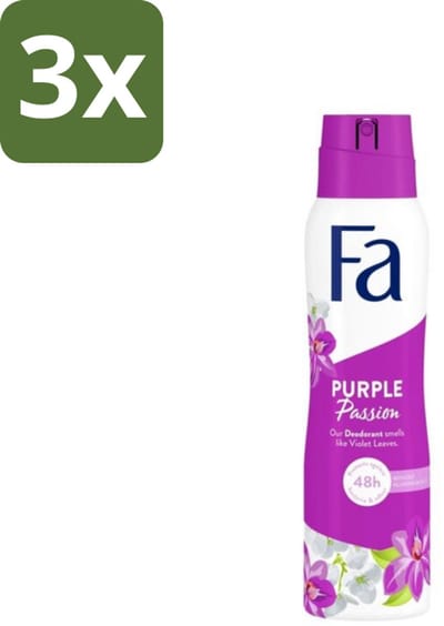 3 x Fa Deodorant Spray Violet Leaves Passion 150 ml - Deodorant Spray - Violette Bladeren - Frisheid - Geur - Langdurige Bescherming