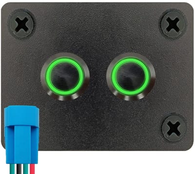 ProRide Metalen Pulsschakelaar 12-24V OFF-(ON) - Tweevoudig Inbouwpaneel - 12mm - IP67 - LED indicatie Groen