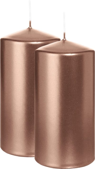 Wiedemann Cilinderkaars/stompkaars - 2x - metallic roségoud - 12 x 6 cm - 33 branduren - zuilkaarsen