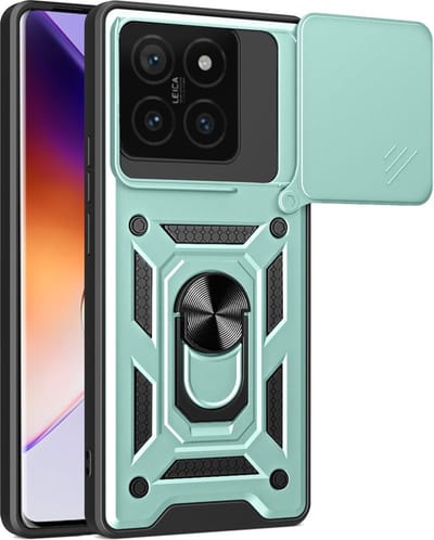 Coverup Hoesje - Geschikt voor Xiaomi 14T Hoesje - Coverup Armor Ring Kickstand Back Cover met Camera Shield - Mintgroen