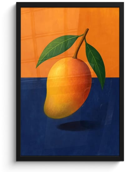 Poster in lijst - Fotolijst 40x60 cm - Posters - Mango - Vlakken - Bladeren - Oranje - Posterlijst zwart - Decoratie - Wanddecoratie woonkamer - Muurdecoratie slaapkamer