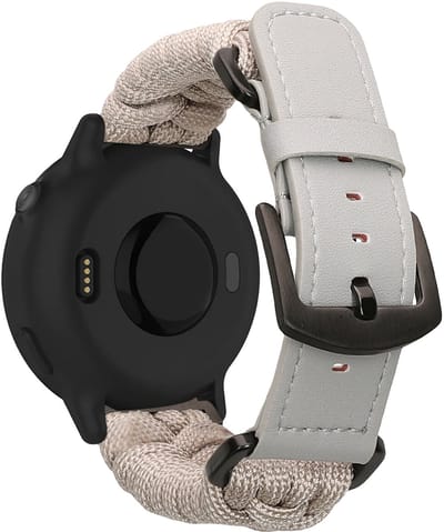 kwmobile Vervangingsarmband gevlochten voor Garmin Vivoactive 6 / Vivoactive 5 / Venu Sq / Amazfit GTS / Bip 3 armband - Fitness tracker sportarmband van PU-leer met horlogesluiting - crème