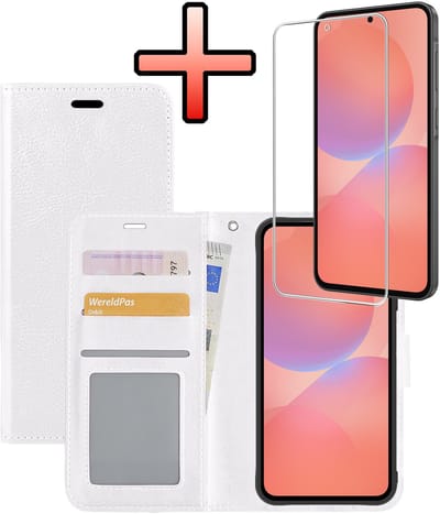 Hoesje - Met Screenprotector - Geschikt voor Samsung Galaxy A36 - Luxe Pasjeshouder - Bookcase Portemonee - Flip Case - Kunstleer Book Case - Flipcase - Book Cover - Walletcase - Portemonneehoes - Wit