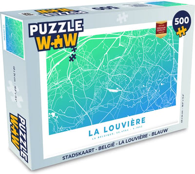 Puzzel Stadskaart - België - La Louvière - Blauw - Legpuzzel - Puzzel 500 stukjes - Plattegrond