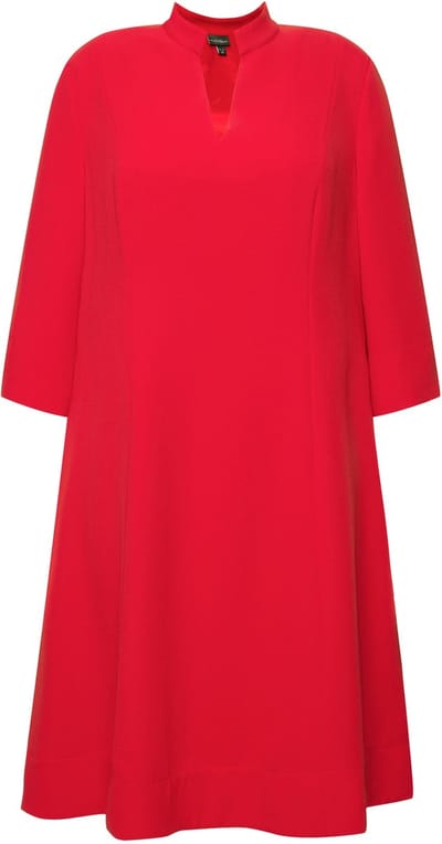 Ulla Popken - Dames - Midi-jurk opstaande kraag V-hals 3/4-mouwen zakken - Salsa - Maat 42+
