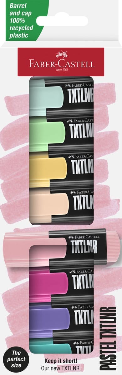 Faber-Castell tekstmarker TXTLNR - mini - pastelkleuren - 8 stuks - markeerstiften - FC-154218