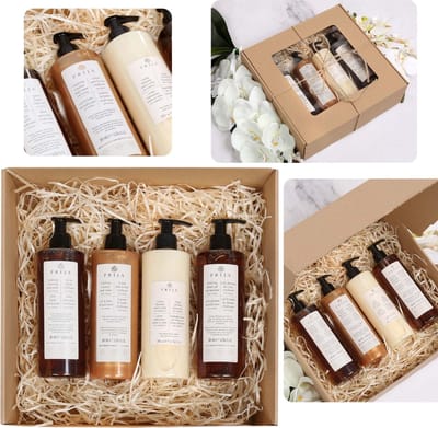 PRIJA Cosmeticaset: Badschuim, vloeibare zeep, hydraterende crème, douchegel/shampoo 4x380ml