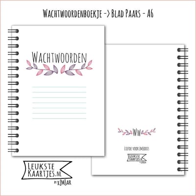 LeuksteKaartjes.nl by xMar - Wachtwoordenboekje A6 - Blad Paars No:01 (Wachtwoorden - Takjes en blaadjes, Paars/roze)