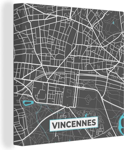 Canvas Schilderij Vincennes - Stadskaart - Plattegrond - Frankrijk - Kaart - 20x20 cm - Wanddecoratie