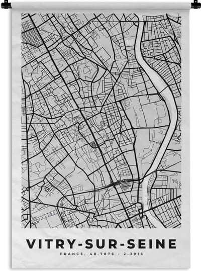 Wandkleed - Wanddoek - Kaart - Stadskaart - Frankrijk - Vitry-sur-Seine - Plattegrond - 120x180 cm - Wandtapijt