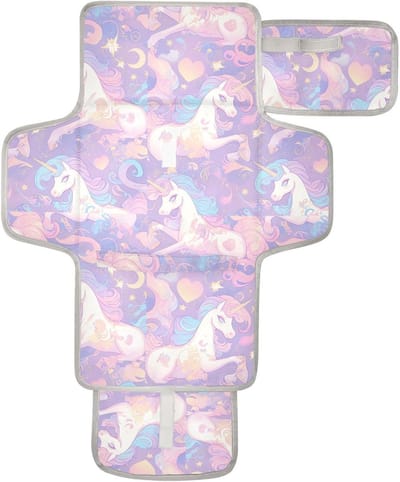 Aankleedstation Baby - Verschoningsmat - Onderweg Luiers - Met Tissue Pocket - 62 x 30 cm - Paarse Regenboog Eenhoorns