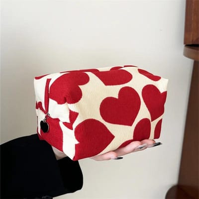 Dames Grote Capaciteit Hart Print Patroon Make-up Tasje Clutch Cosmetische Organizer Reis Wasbenodigdheden Opbergtasje Make-up Pouch white