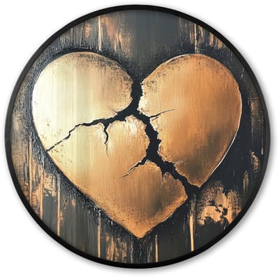 Poster in lijst Rond - Fotolijst 60x60 cm - Posters - Gebroken hart - Goud - Houtlook - Liefde - Ronde posterlijst zwart - Decoratie - Wanddecoratie woonkamer - Muurdecoratie slaapkamer