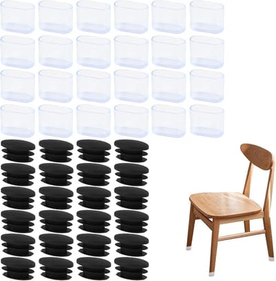 48 Stuks Siliconen Doppen voor Ovale Stoelpoten 15 mm x 30 mm - Beschermkappen voor Meubels - Ruisonderdrukking - Eenvoudige Installatie - 24 Zwart Kunststof + 24 Transparant Silicone