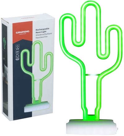 Grundig Tafellamp Oplaadbaar Neon Cactus met 53 LED Lamp - Bureaulamp Led USB-C met Kabel - Sfeerlamp Draadloos Groen