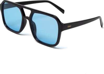 KIMU® Influencer Zonnebril - Zwart Montuur - Blauwe Glazen - Social Media Hollywood Stoer Retro Hip Avator Trendsetter Celebrity Pilotenbril Festival