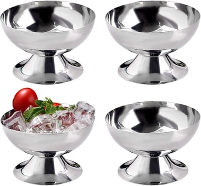 Stainless Steel Dessert Glazen voor IJs, Fruit en Yogurt - Set van 4 Stuks, 200 ml, 10 cm Diameter, Perfect voor Feesten en Bruiloften