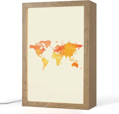 Tafellamp 20x30 cm - LED lamp - Wereldkaart - Oranje - Kleurrijk - Decoratieve tafellampen - Dimbaar - Tafellampje slaapkamer - Woonkamer binnen