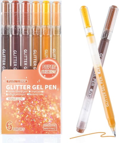 Namajunas - 6-delige Glitter Gelpennen Set – Gelpennen - Glitterpennen - Dubbele Glans Oranje Kleuren – 1.0 mm – Grote Inktcapaciteit – Soepel Schrijven – Voor Volwassen Kleurboeken, Journaling, Tekenen & Creatief Werk