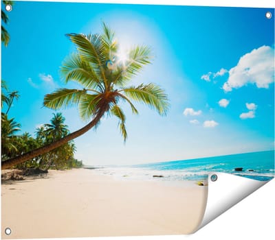 Gards Tuinposter Tropisch Strand en Zee in Sri Lanka - 80x60 cm - Tuindoek - Tuindecoratie - Wanddecoratie buiten - Tuinschilderij
