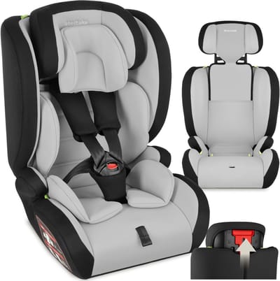 tectake® Kinderzitje en Zitverhoging - Met Zijbescherming - ECE R129/03 i-Size - 5-puntsgordel Autostoel - Autostoeltje - Veiligheidszitje met Uitneembaar Kussen - Max. 36 kg - Voor Kinderen van 76-150 cm - Lichtgrijs/Zwart