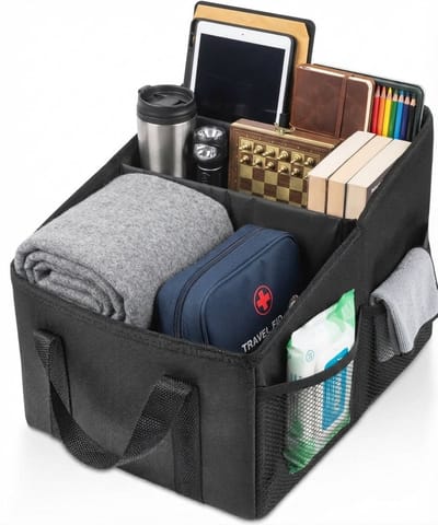 Livatto Opvouwbare Kofferbakorganizer 31x25x25cm met Verwijderbare Vakken en Antislip - Zwart