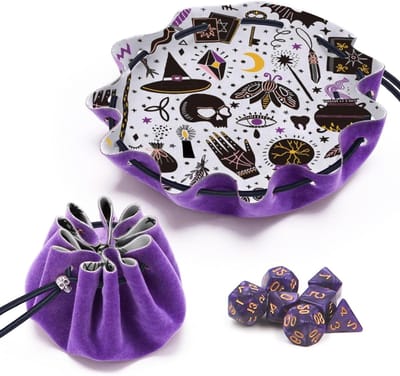 Dobbelzak met Mat - Dobbelstenen Opberger - RPG Gaming - 2-in-1 Ontwerp - 24.5 cm - lila