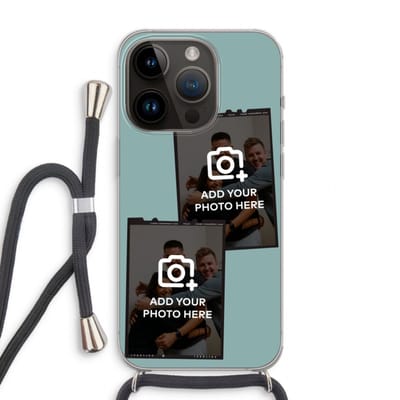 Gepersonaliseerd - Case Company® - Hoesje met koord geschikt voor iPhone 14 Pro hoesje met Koord - Polaroid Zwart - Telefoonhoesje met Zwart Koord - Extra Bescherming aan alle Kanten en Over de Schermrand