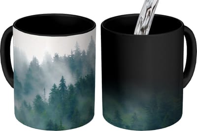 Magische Mok - Foto op Warmte Mokken - Koffiemok - Mist - Bomen - Bos - Magic Mok - Beker - 350 ML - Theemok - Goedkope kadootjes