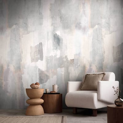 Fotobehang Profhome 782073-GU vliesbehang glad in aquarel stijl mat grijs crèmewit beige roze 1,59 m x 2,8 m