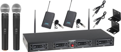 Quad Draadloze Microfoon Set met 50m Bereik - Compleet met 2 Handmicrofoons en 2 Lavaliermicrofoons