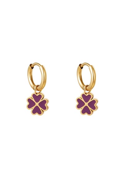 Oorbellen -Clover earrings - Paars - Purple- Stainless Steel -Yehwang