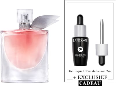 Lancôme La Vie est Belle Parfum voor Dames + Cadeau - La Vie est Belle Eau de Parfum 75ml & Cadeau: Génifique Ultimate Serum 7ml - Navulbare Bloemige & Fruitige Damesparfum & Anti-Aging Serum - Moisturizer voor alle Huidtypes - Total 82ml