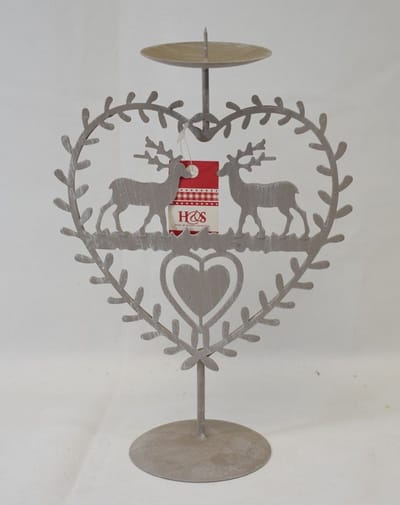 ZoeZo Design - Kaarshouder - kandelaar - waxinelichtjeshouder - kerst - rendier - grijs - metaal - H25 x Ø 17 cm