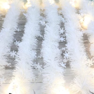 JHUBERS- Kerstslinger 2 m - Witte sneeuwvlokken - Dennenslinger - Kerstdecoratie - Lametta - Kunststof materiaal