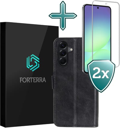 Hoesje Met 2x Screenprotector - Geschikt voor Samsung Galaxy A56 - Luxe Pasjeshouder - Flip Case - Bookcase Portemonee - Kunstleer Book Case - Flipcase Hoes - Book Cover - Walletcase - Portemonneehoes - Zwart