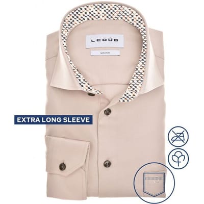 Ledûb Overhemd Uni Color Fine Detail Extra Long Sleeve Non-Iron Cotton Mouwlengte 7 Licht Bruin / male