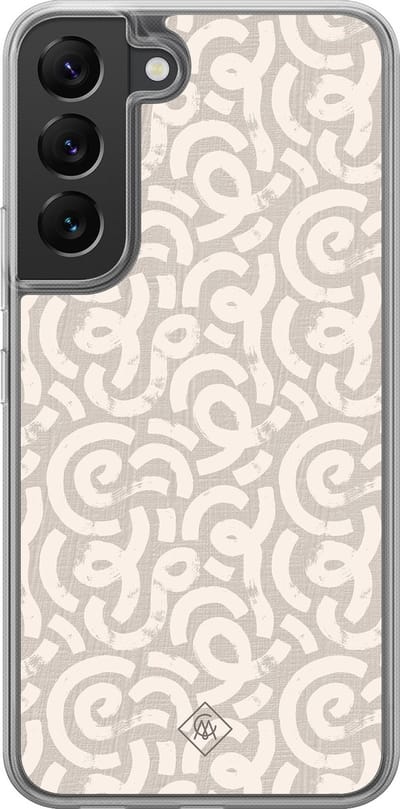 Casimoda® hoesje - Geschikt voor Samsung Galaxy S22 - Ivory Abstraction - 2-in-1 case - Schokbestendig - Geometrisch patroon - Verhoogde randen - Bruin/beige, Transparant
