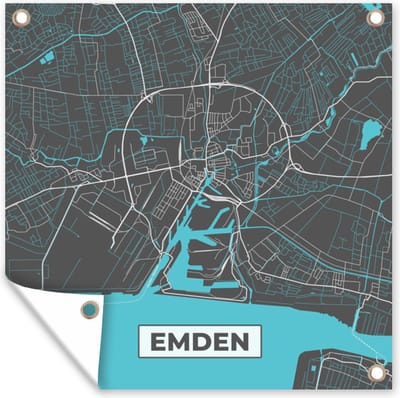 Tuin poster Kaart – Plattegrond – Stadskaart – Emden – Duitsland – Blauw - 200x200 cm - Tuindoek