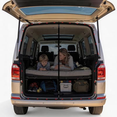 Magnetisch muggennet voor VW T5 T6 achterklep – insectenbescherming en ventilatie – 3 ritssluitingen – flexibele opening – montage zonder gereedschap – vliegengaas – achterdeur – camping – PromoHome