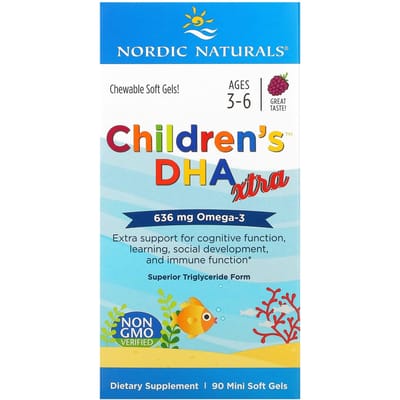 Nordic Naturals, Kinderen DHA Xtra, voor leeftijden 3 tot 6, Bessen smaak, 636 mg, 90 mini softgels