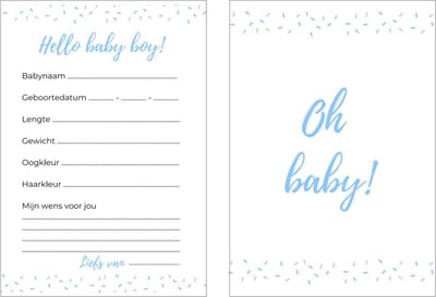 Babyshower invulkaarten 20 stuks | babyshower | babyshower voorspellingskaarten | babyshower kaarten | babyshower spelletjes | babyshower jongen | blauw