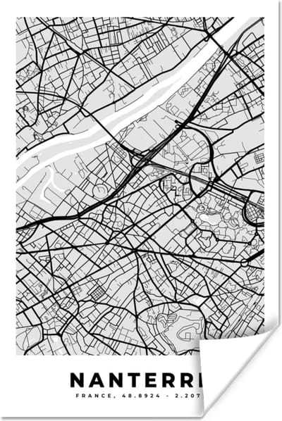Poster Kaart - Frankrijk - Stadskaart - Plattegrond - Nanterre - 120x180 cm XXL